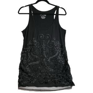 RXB Sleeveless Long Black Tank Top Size M with Lace Embroidery Overlay Romantic